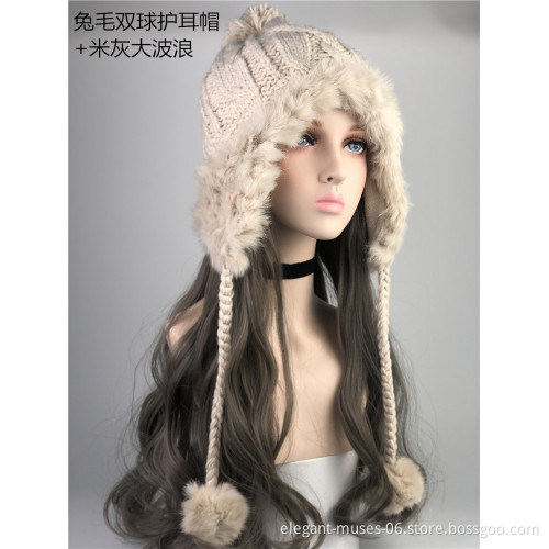 Wholesale hot selling	 hat wig jewish fall  braid wig winter hat  women wig hats hair extensions
